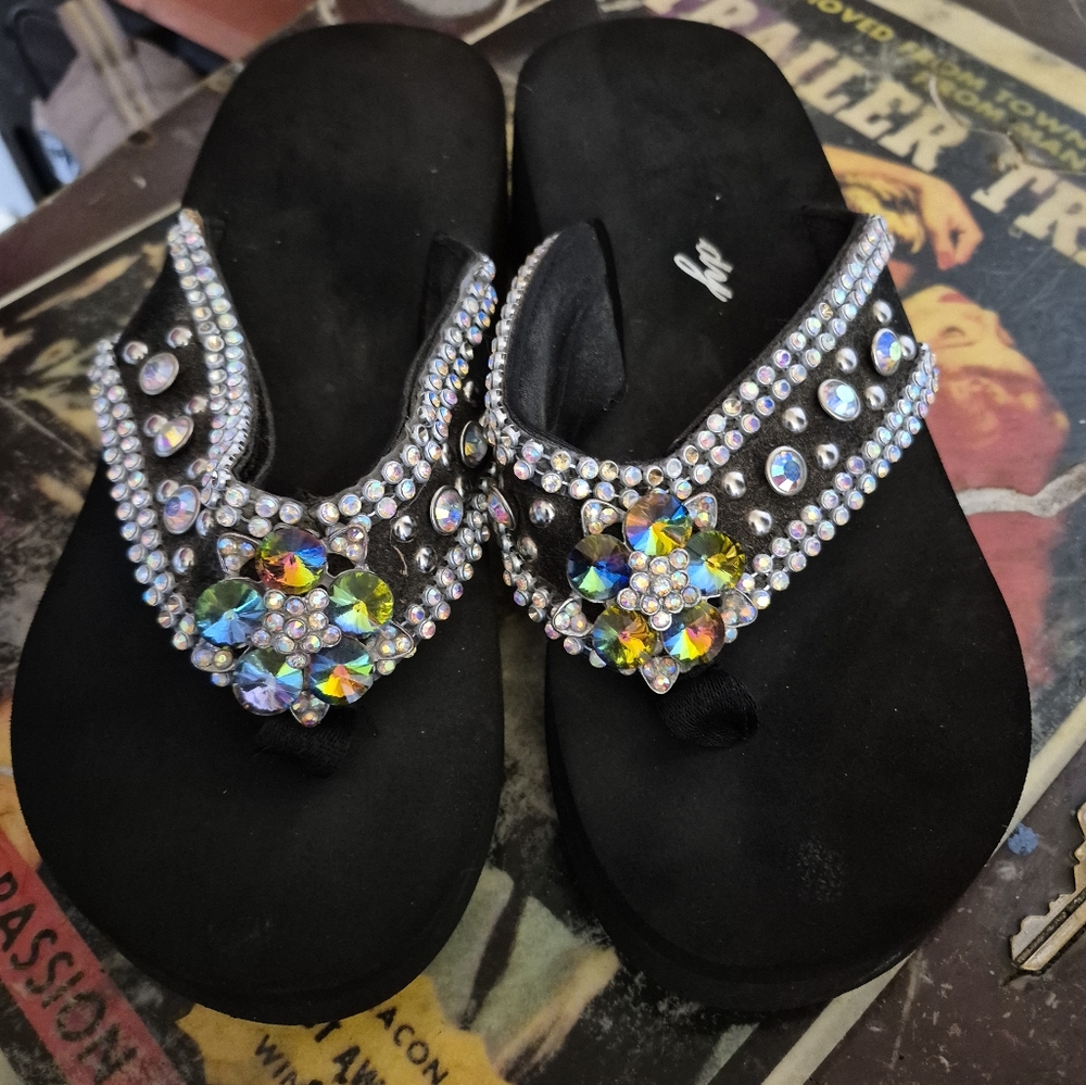 Embellished Bling Bling Black Sandals